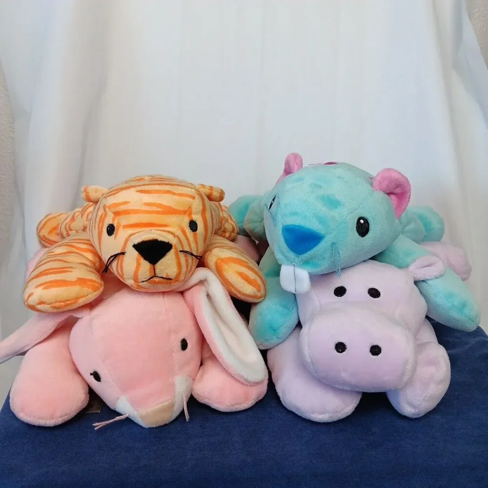 Ty Pillow Pals Plush Pastel Green Beaver Purple Hippo Pink Rabbit Orange Tiger
